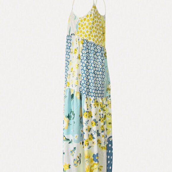 Yellow Boho Women's Floral Print Spaghetti Strap Dress - Picture 3 of 5